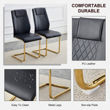 Modern dining chairs with faux leather padded seats, dining room chairs, gold metal leg upholstered chairs, suitable for kitchens, living rooms, bedrooms, and offices, set of 4 (black+PU leather)C-001