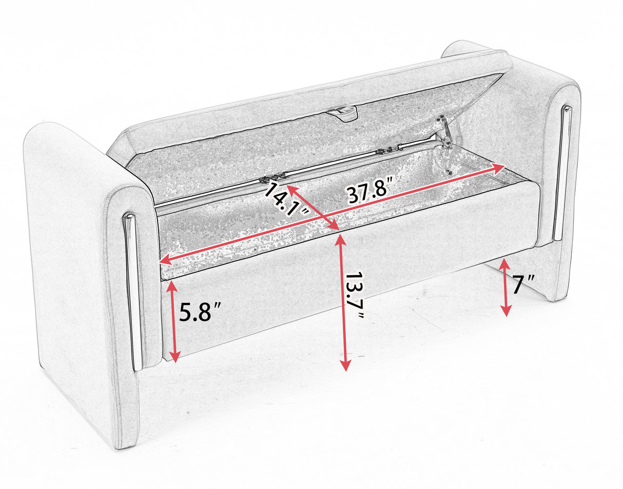 Velvet Fabric Storage Bench Bedroom Bench With Gold Metal Trim Strip