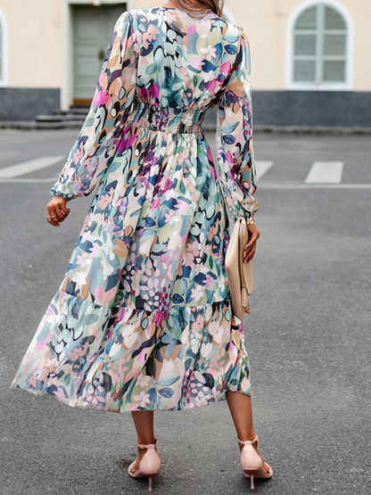 Casual Printed V-Neck Long Sleeve Dress HW58R5W524