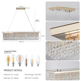 Modern Crystal Chandelier for Dining Room 8-Light Gold Rectangle Raindrop Chandelier Contemporary Rectangular Pendant Light Fixture for Kitchen Island Bar L39.4'' x W9.8'' x H8.7'(Bulb Not Included)