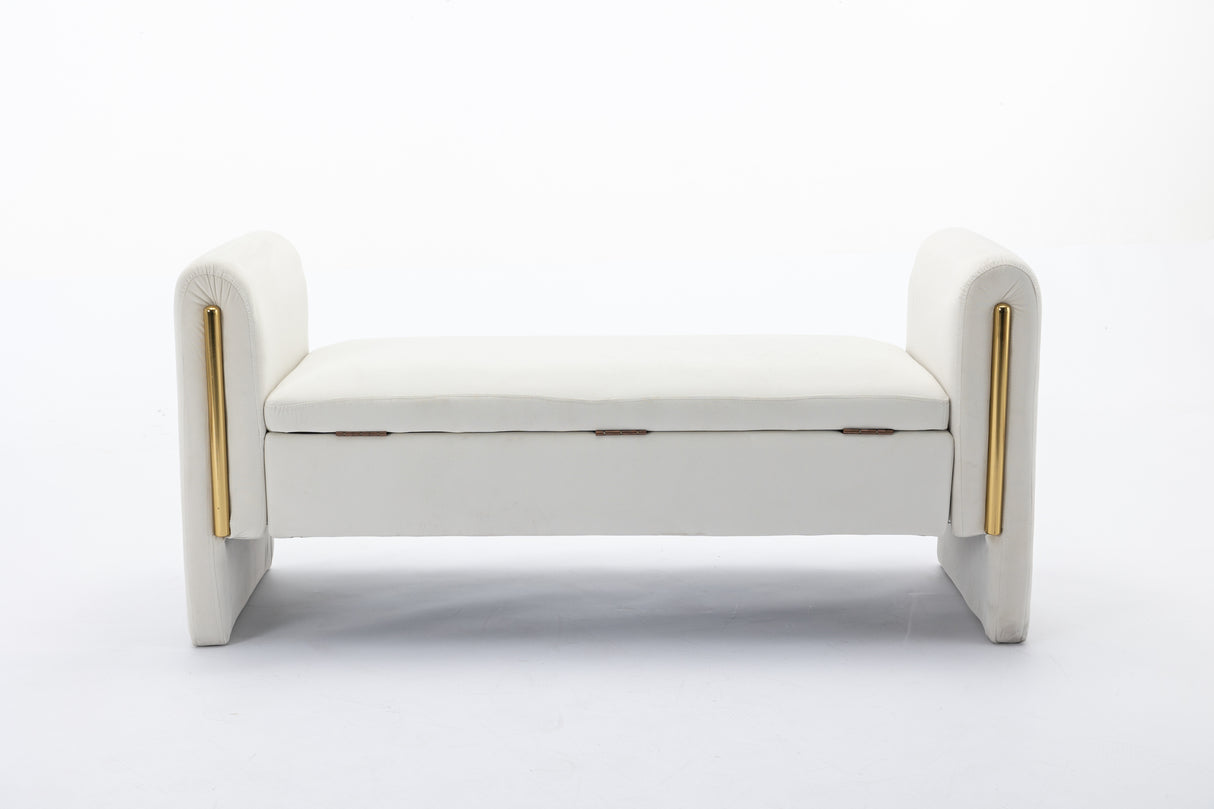 Velvet Fabric Storage Bench Bedroom Bench With Gold Metal Trim Strip
