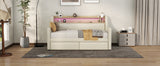 Twin Size Daybed with Storage Drawers, Upholstered Daybed with Charging Station and LED Lights, Beige (Expect arrive date: Jun.,20th.)