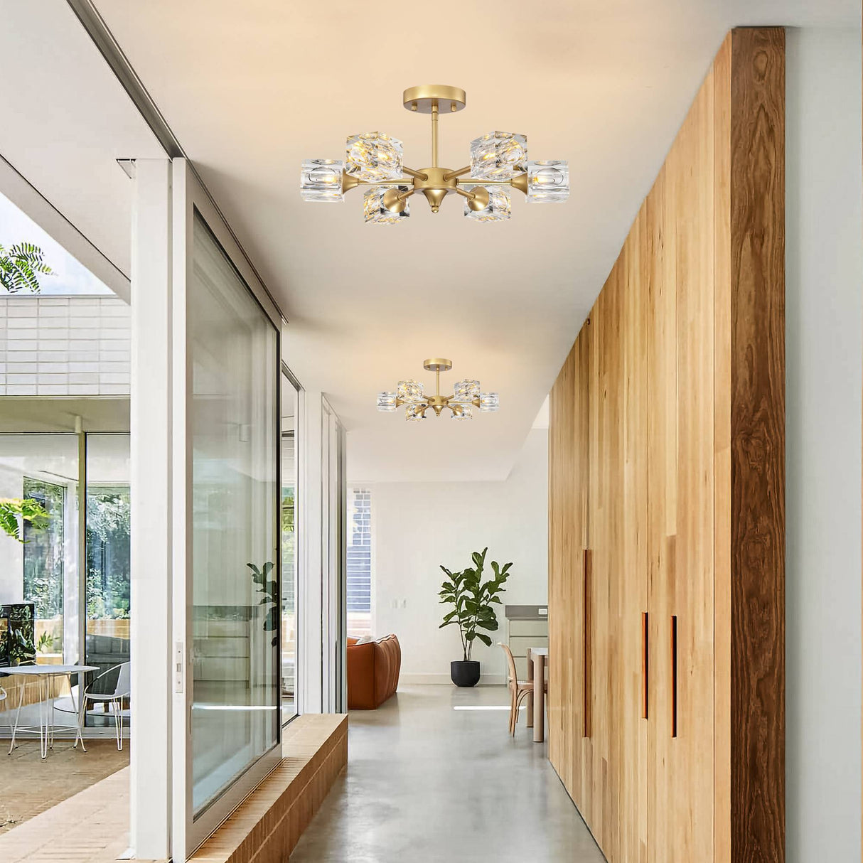Modern Luxurious  Crystal Ceiling Light, 6 Lights (G9  Bulb) Modern Crystal Ceiling Light for Dining Room, Pendant Lamp Ceiling Lighting for Living Bedroom Hall Balcony --Matte Gold