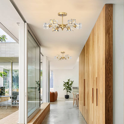 Modern Luxurious  Crystal Ceiling Light, 6 Lights (G9  Bulb) Modern Crystal Ceiling Light for Dining Room, Pendant Lamp Ceiling Lighting for Living Bedroom Hall Balcony --Matte Gold