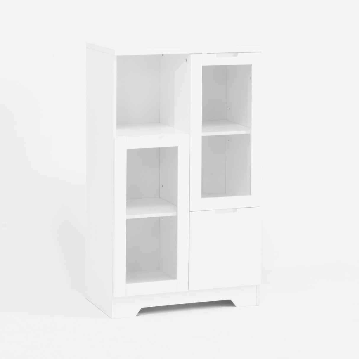 Wooden Floor Cabinet with 2 Glass Doors and 2 Storage Space,White ,Living Room Bathroom Entryway White
