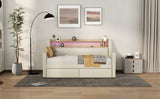 Twin Size Daybed with Storage Drawers, Upholstered Daybed with Charging Station and LED Lights, Beige (Expect arrive date: Jun.,20th.)