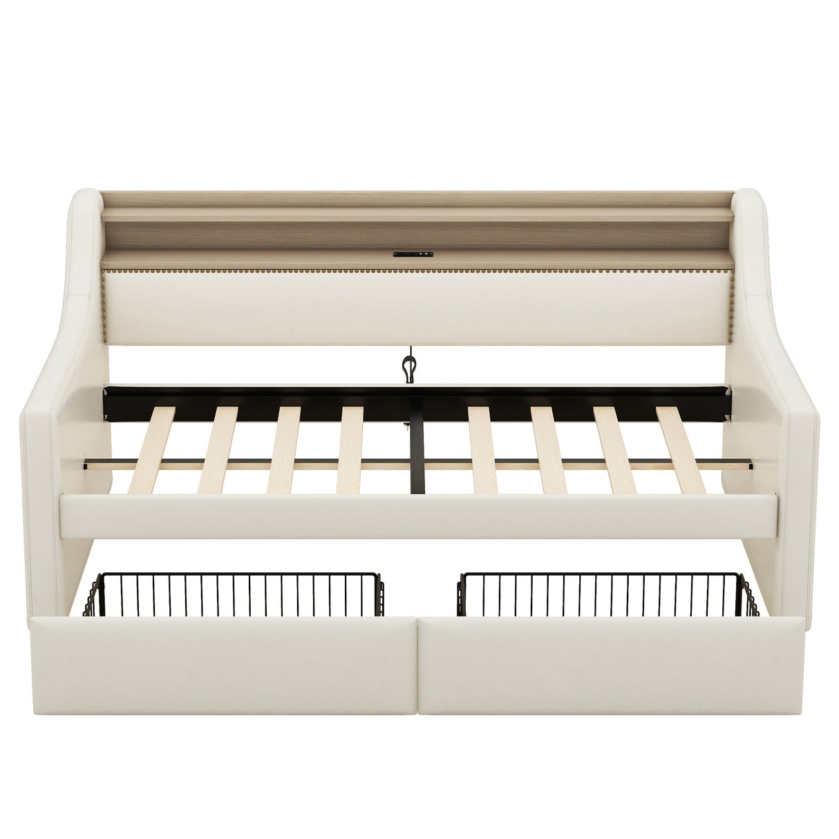 Twin Size Daybed with Storage Drawers, Upholstered Daybed with Charging Station and LED Lights, Beige (Expect arrive date: Jun.,20th.)