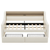 Twin Size Daybed with Storage Drawers, Upholstered Daybed with Charging Station and LED Lights, Beige (Expect arrive date: Jun.,20th.)