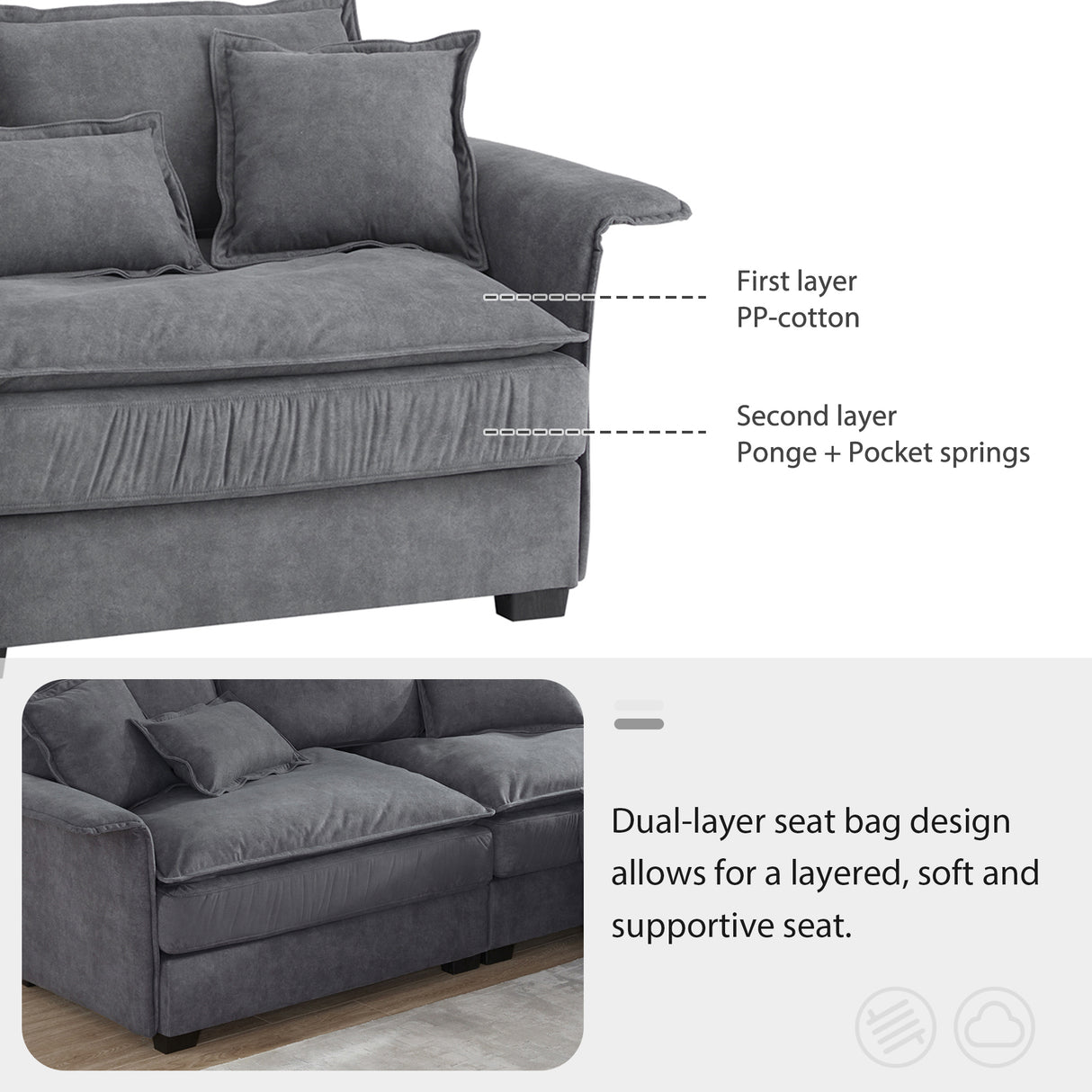[VIDEO provided][New]95*66"Oversized Luxury Sectional Sofa with Bentwood Armrests,4 seat Upholstered Indoor Furniture with Double Cushions,L Shape Couch with Ottoman for Living Room,Apartment,3 Colors