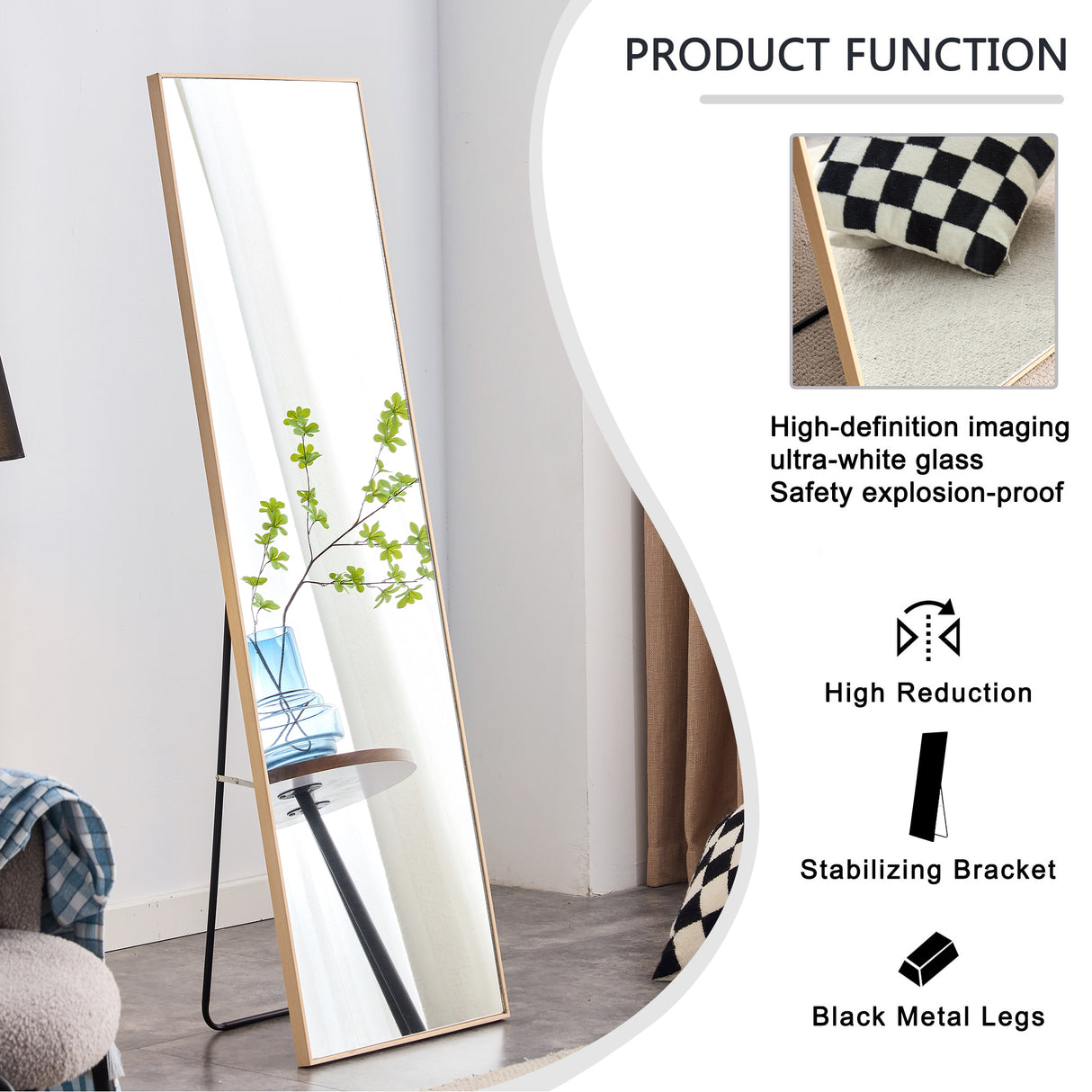 The3rd generation packaging upgrade includes a light oak solid wood frame full length mirror, dressing mirror, bedroom entrance, decorative mirror, clothing store, and floor mounted mirror. 60" *17.3"