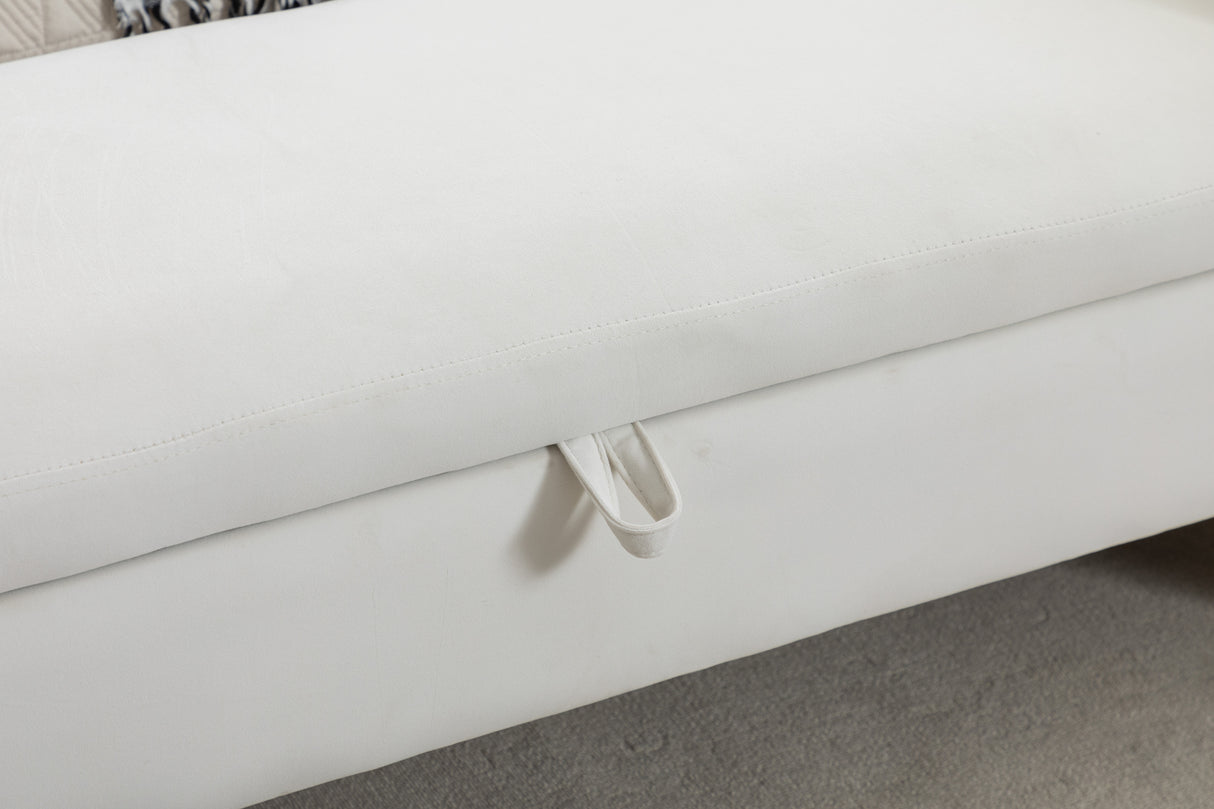 Velvet Fabric Storage Bench Bedroom Bench With Gold Metal Trim Strip