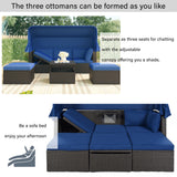 U_Style Outdoor Patio Rectangle Daybed with Retractable Canopy,  Wicker Furniture Sectional Seating with Washable Cushions, Backyard, Porch(As same as WY000263AAE)