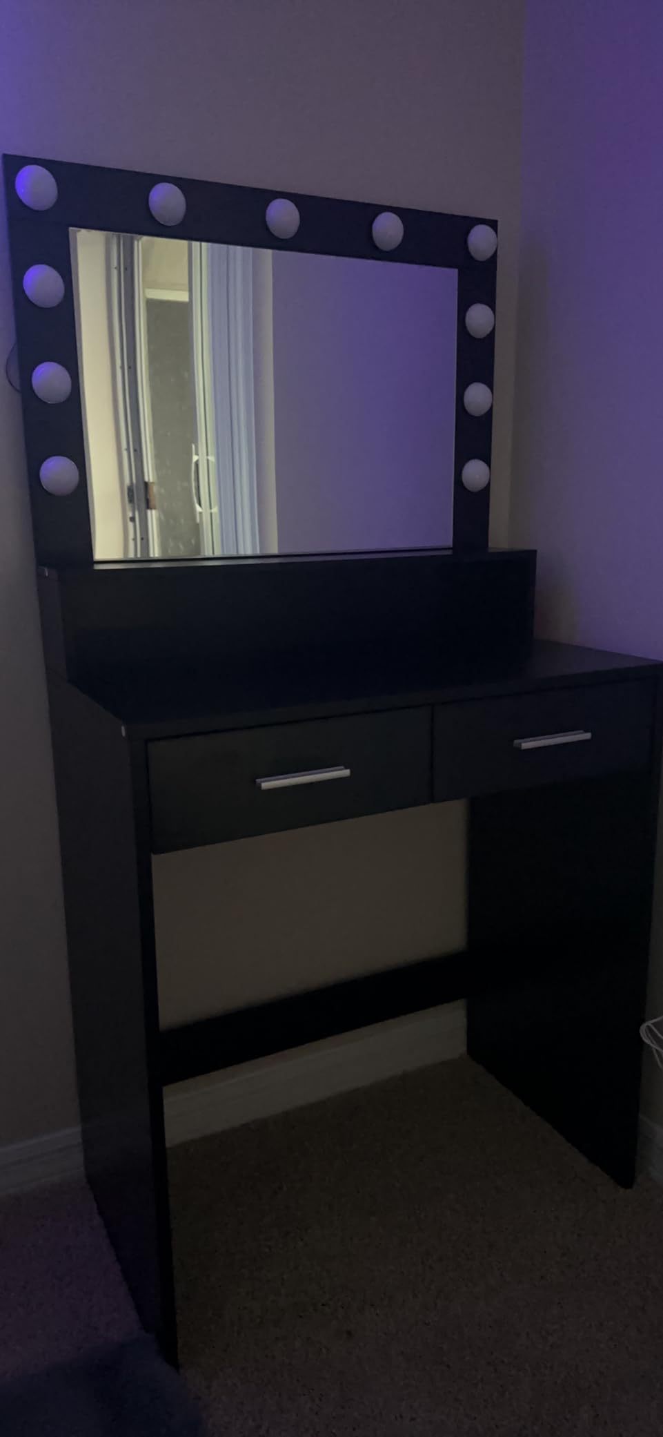 Vanity Desk with Mirror and Lights, Dressing Table with Large Drawer, 2 Level Storage Dresser & 3 Lighting Modes Adjustable Brightness, Suitable for Bedroom(Black)