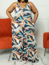 Straight Leg Slacks With Printed Suspender