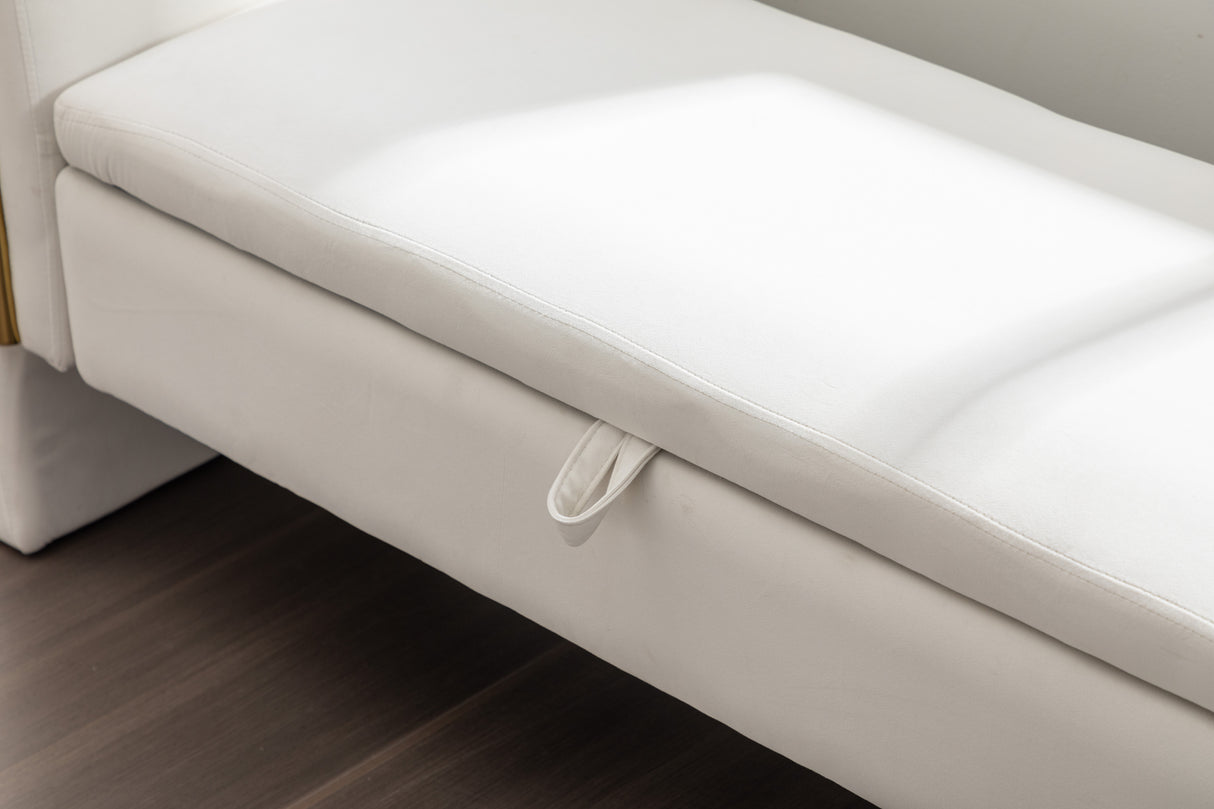 Velvet Fabric Storage Bench Bedroom Bench With Gold Metal Trim Strip