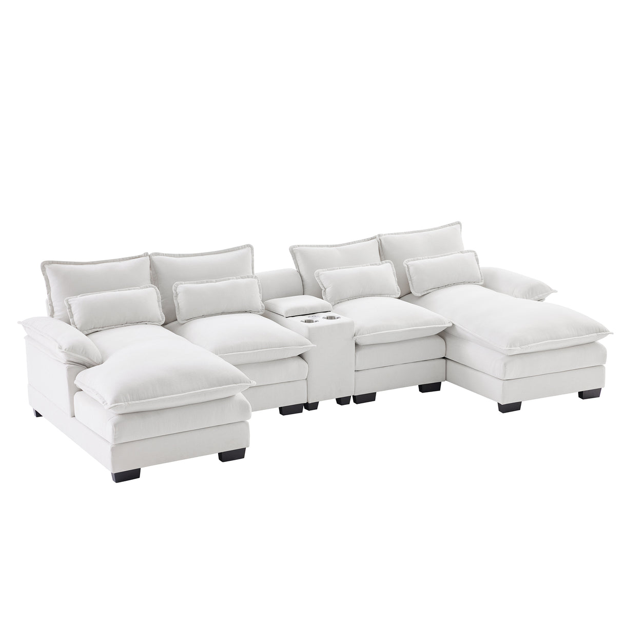 [VIDEO provided][New]123*55" Modern U-shaped Sofa with Console,Cupholders and USB Ports,6-seat Upholstered Symmetrical Indoor Furniture,Sleeper Couch Set with Chaise for Living Room,Apartment,2 Colors