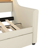 Twin Size Daybed with Trundle, Upholstered Daybed with Charging Station and LED Lights, Beige (Expect arrive date:May 20th.)