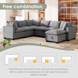 [VIDEO provided][New] 120*93" Modern U Shape Modular Sofa with Storage Ottoman,Luxury 7 Seat Sectional Couch Set with 2 Pillows Included,Freely Combinable Indoor Funiture for Living Room, Apartment