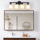 Modern 4-Light Vanity Bathroom Mirror Light, Frosted White Glass with Black Iron Frame, Contemporary Wall Sconce for Bedroom, Bathroom, And Dressing Room (Bulb Not Included)