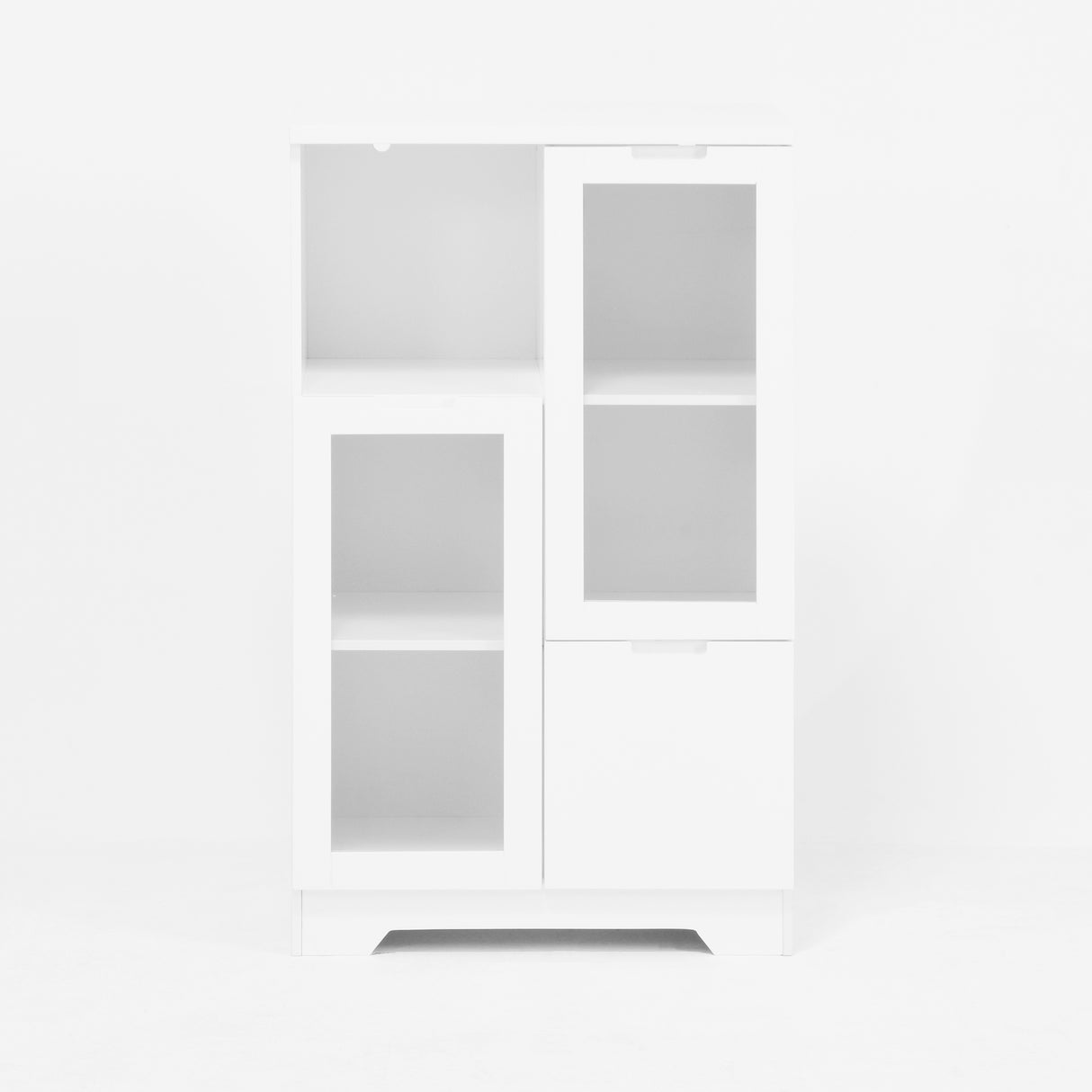Wooden Floor Cabinet with 2 Glass Doors and 2 Storage Space,White ,Living Room Bathroom Entryway White