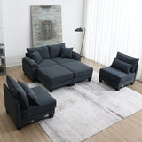 [New]Wide Seat Corduroy Modular Sectional Sofa Bed, Sleeper Couch Set with Armrest Pillow,6 Seat Free Combination Sofa with Ottomans, Oversized Indoor Furniture for Living Room, 2 Colors