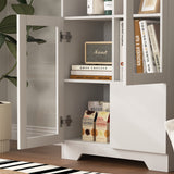 Wooden Floor Cabinet with 2 Glass Doors and 2 Storage Space,White ,Living Room Bathroom Entryway White