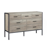 Wood Dresser with 7 Drawers, Wooden Storage Closet for Bedroom, Solid Clothes Cabinet with Sturdy Steel Frame, 48.58"W×15.75"D×31.22"H, 48 inch, Rustic Grey