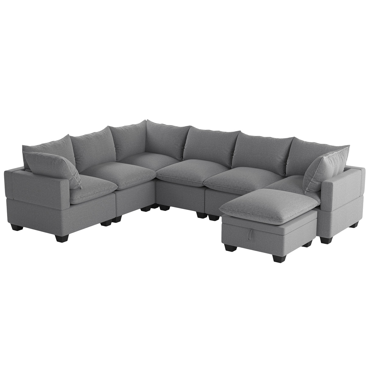 [VIDEO provided][New] 120*93" Modern U Shape Modular Sofa with Storage Ottoman,Luxury 7 Seat Sectional Couch Set with 2 Pillows Included,Freely Combinable Indoor Funiture for Living Room, Apartment