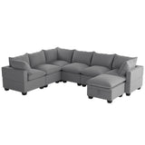 [VIDEO provided][New] 120*93" Modern U Shape Modular Sofa with Storage Ottoman,Luxury 7 Seat Sectional Couch Set with 2 Pillows Included,Freely Combinable Indoor Funiture for Living Room, Apartment