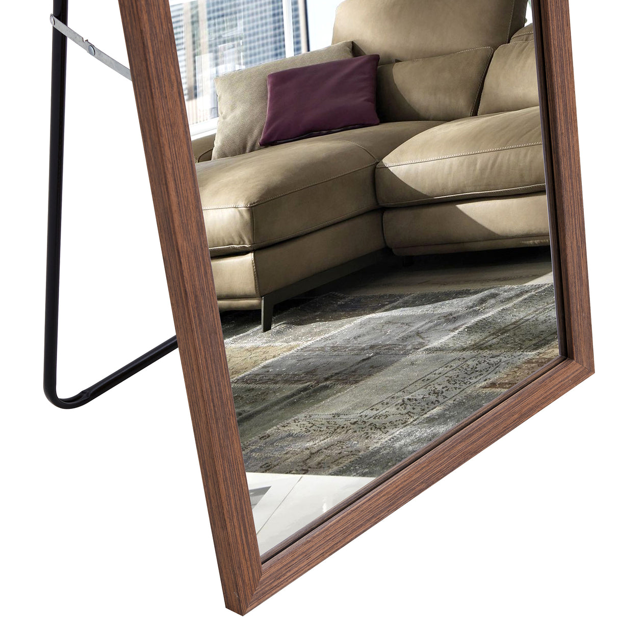 Third generation packaging upgrade, thickened border, brown wood grain solid wood frame full length mirror, dressing mirror, bedroom entrance, decorative mirror, and floor standing mirror. 57.9"*18.1"