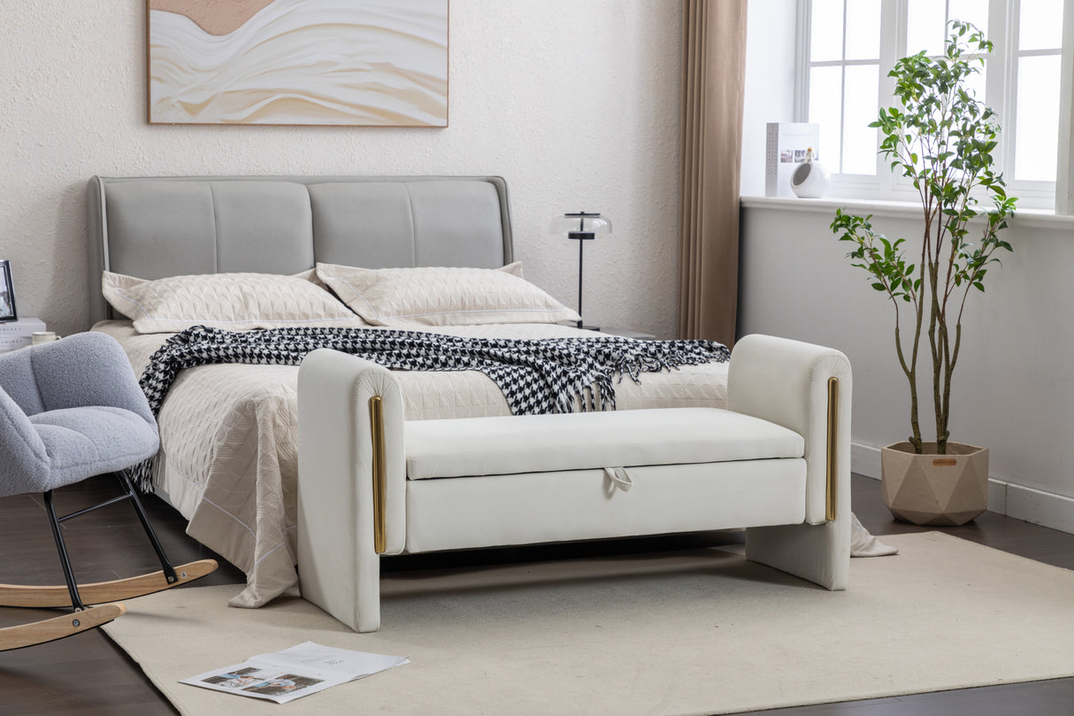 Velvet Fabric Storage Bench Bedroom Bench With Gold Metal Trim Strip