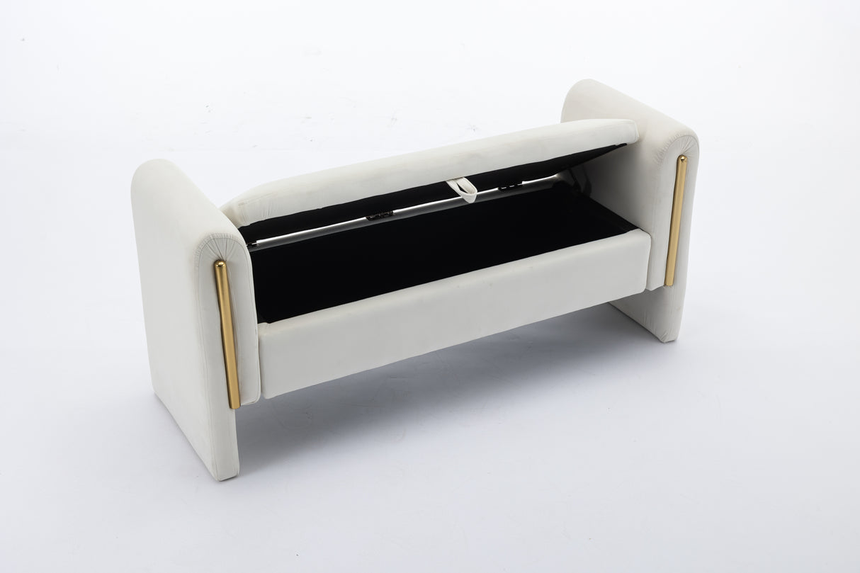 Velvet Fabric Storage Bench Bedroom Bench With Gold Metal Trim Strip