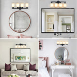 Modern 4-Light Vanity Bathroom Mirror Light, Frosted White Glass with Black Iron Frame, Contemporary Wall Sconce for Bedroom, Bathroom, And Dressing Room (Bulb Not Included)