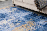 ZARA Collection Abstract Design Blue Gold Machine Washable Super Soft Area Rug