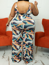 Straight Leg Slacks With Printed Suspender