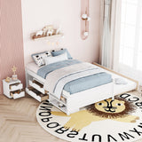 Versatile Full Bed with Trundle,Under bed Storage Box and Nightstand .White