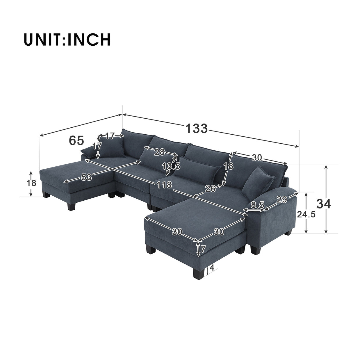 [New]Wide Seat Corduroy Modular Sectional Sofa Bed, Sleeper Couch Set with Armrest Pillow,6 Seat Free Combination Sofa with Ottomans, Oversized Indoor Furniture for Living Room, 2 Colors