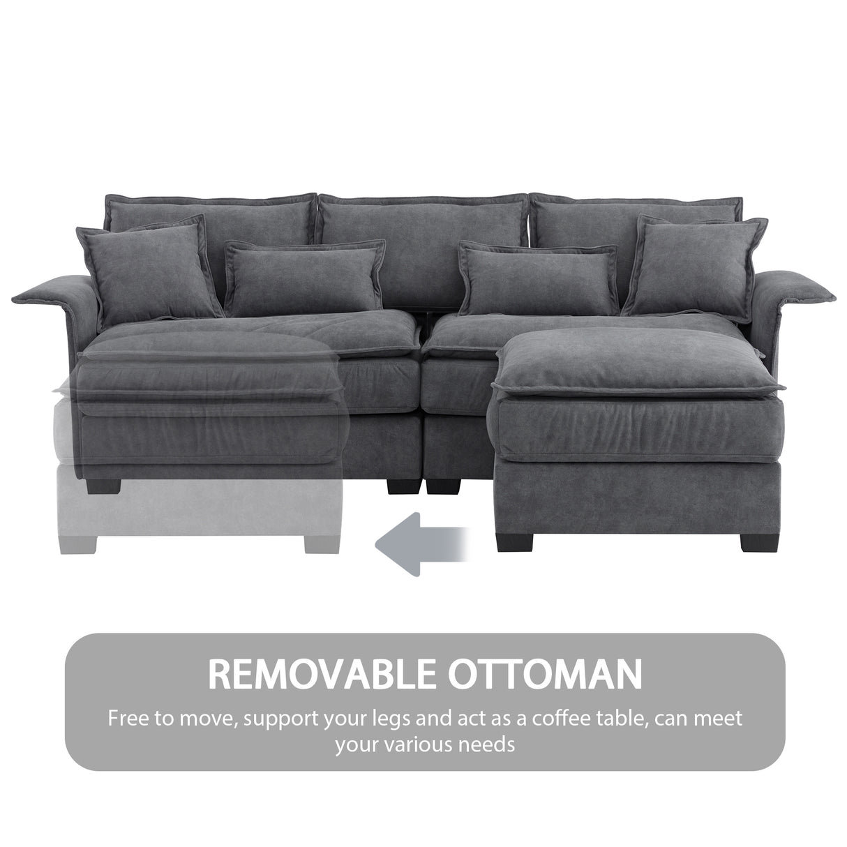 [VIDEO provided][New]95*66"Oversized Luxury Sectional Sofa with Bentwood Armrests,4 seat Upholstered Indoor Furniture with Double Cushions,L Shape Couch with Ottoman for Living Room,Apartment,3 Colors