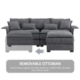 [VIDEO provided][New]95*66"Oversized Luxury Sectional Sofa with Bentwood Armrests,4 seat Upholstered Indoor Furniture with Double Cushions,L Shape Couch with Ottoman for Living Room,Apartment,3 Colors